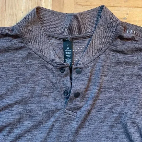 Lululemon Metal Vent Breathe Polo Men Size Large Shirt Graphite Grey Performance - Picture 4 of 9